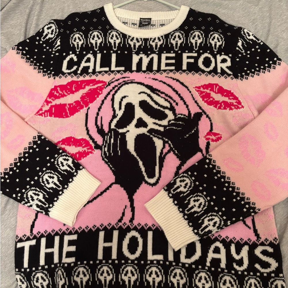 Ghost Face Pink and Black Holiday Sweater